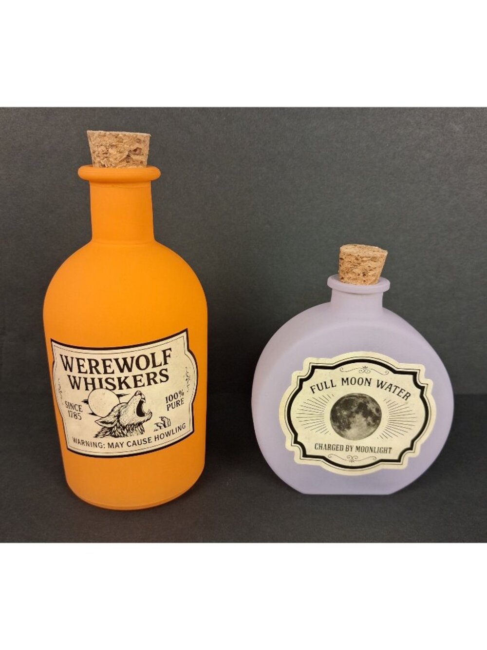 Glass Potion Bottles w/ Cork Werewolf Whiskers & Full Moon Water Orange Lavender